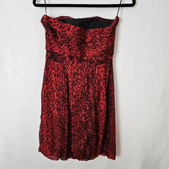 ♥ZARA Silk Red leopard strapless dress - Picture 8 of 14